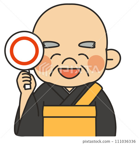 Illustration of a monk giving a round tag Illustration of a monk giving a round tag 111036336