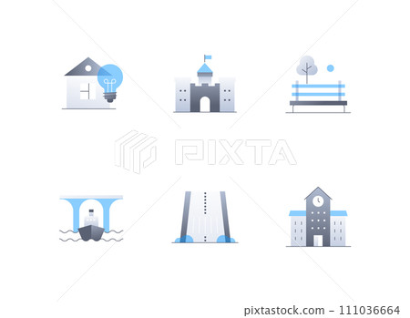 Urban architecture and landmarks - flat design style icons set Urban architecture and landmarks - flat design style icons set 111036664