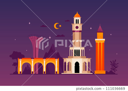 Night beauty of Turkey - modern colored vector illustration Night beauty of Turkey - modern colored vector illustration 111036669