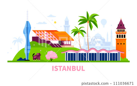 Sights of Istanbul - modern colored vector illustration 111036671