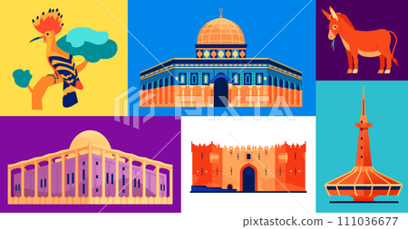 Architectural heritage of Israel - set of flat design style illustrations Architectural heritage of Israel - set of flat design style illustrations 111036677