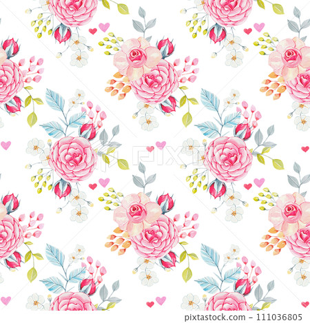 Seamless floral pattern with pink roses Seamless floral pattern with pink roses 111036805