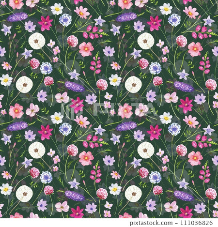 Floral seamless pattern with small meadow flowers. watercolor Floral seamless pattern with small meadow flowers. watercolor 111036826