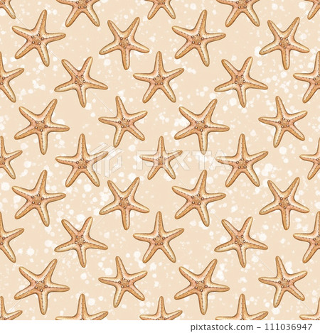 Seamless pattern with orange watercolor starfish Seamless pattern with orange watercolor starfish 111036947