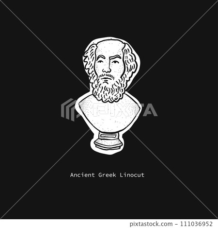 Ancient Greek linocut of a female Roman sculpture of a philosopher 111036952