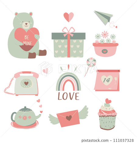 Valentine's day icon , February 14. love,animal,cute,Vector illustrations. love, couple, heart, valentine,flowers. Drawings for postcard, card, and congratulations Valentine's day icon , February 14. love,animal,cute,Vector illustrations. love, couple, heart, valentine,flowers. Drawings for postcard, card, and congratulations 111037328