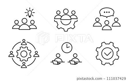 Teamwork with discussion, brainstorming icon set 111037429