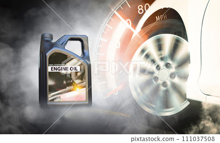 Engine oil or motor oil container , accelerates the car with the speedometer sweeping up violently 111037508