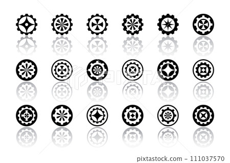 Abstract Circle Rotation Gear Icons. Set of Round Black Elements for Logo Design. Vector art. 111037570