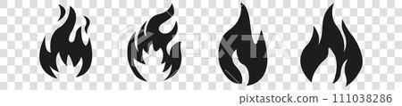 Fire icon collection. Fire flame symbol. Bonfire silhouette logotype. Flames symbols set flat style - stock vector. 111038286