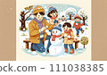 一家人玩堆雪人的AI插畫 111038385