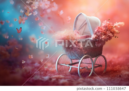 AI-generated content. Beautiful floral digital backdrop for newborn baby 111038647