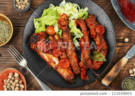 Stewed pork ribs in sauce. Stewed pork ribs in sauce. 111039003