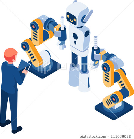 Isometric Businessman Use Robotic Arm Build Ai Robot Isometric Businessman Use Robotic Arm Build Ai Robot 111039058