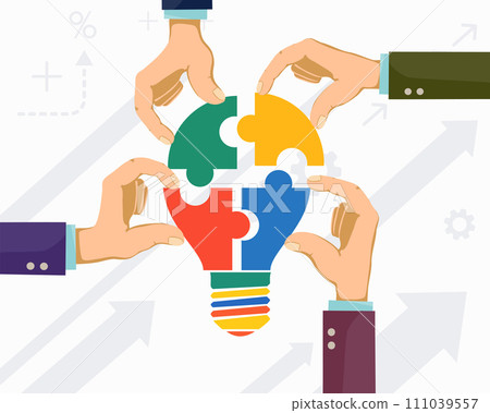 Light bulb puzzle and the hands of businessmen 111039557