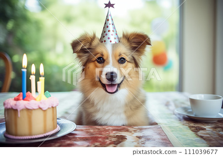AI-generated content. Dog Sitting in Front of Birthday Cake AI-generated content. Dog Sitting in Front of Birthday Cake 111039677