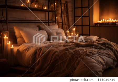AI-generated content. Cozy bedroom with candlelight 111039739
