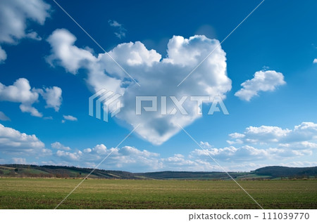 AI-generated content. Heart-shaped cloud over countryside AI-generated content. Heart-shaped cloud over countryside 111039770