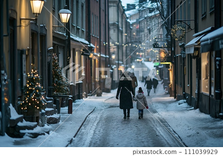 AI-generated content. Winter walk through Stockholm's heart 111039929