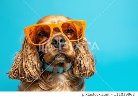 AI-generated content. Cool canine in orange shades 111039968