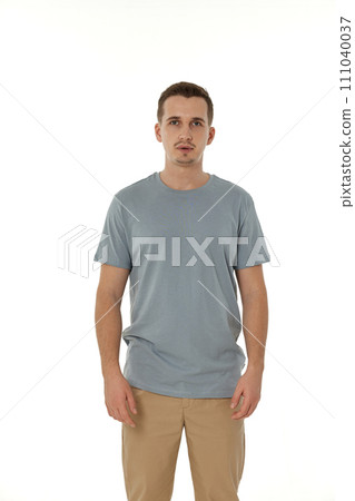 handsome young calm man on white background 111040037