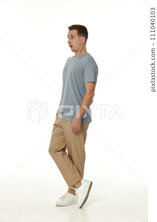 surprised guy looking at camera on white studio background 111040103