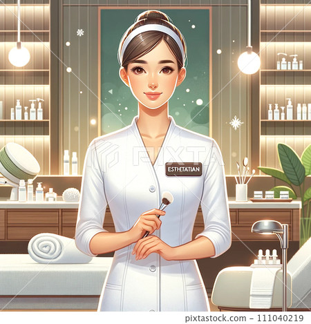 A woman wearing a white coat, an esthetician 111040219