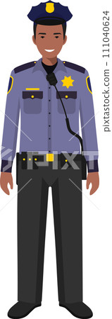 Standing African American Policeman Officer in Traditional Uniform Character Icon in Flat Style. Vector Illustration Standing African American Policeman Officer in Traditional Uniform Character Icon in Flat Style. Vector Illustration 111040624