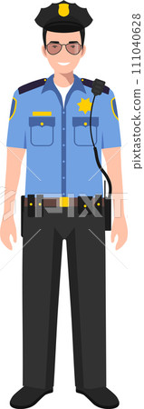 Standing American Policeman Officer in Traditional Uniform Character Icon in Flat Style. Vector Illustration 111040628