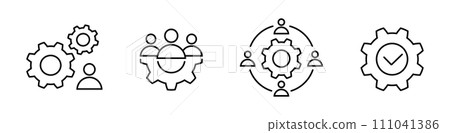 Work process, teamwork with brainstorming icon set 111041386
