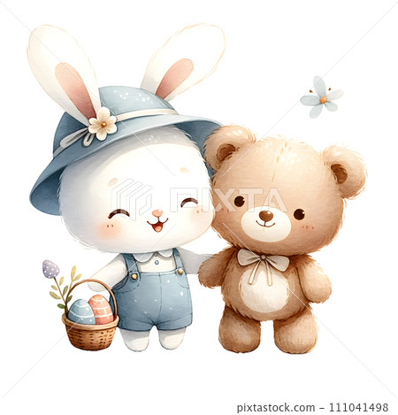 Easter bunny with Teddy bear friend 111041498