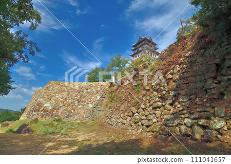Sumoto Castle in Awaji on a sunny day, distant and close views, stone wall and mock castle tower Sumoto Castle in Awaji on a sunny day, distant and close views, stone wall and mock castle tower 111041657