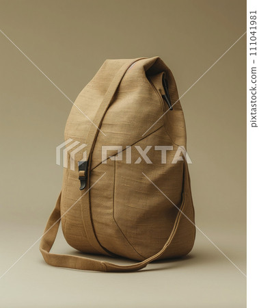 a beige, single-strap backpack or sling bag displayed against a neutral background. Genearative AI 111041981