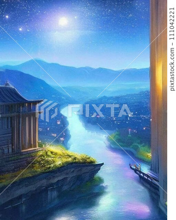Starry sky flowing in the night sky - Stock Illustration [111042221 ...
