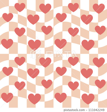 Vector seamless pattern of groovy retro heart Vector seamless pattern of groovy retro heart 111042249