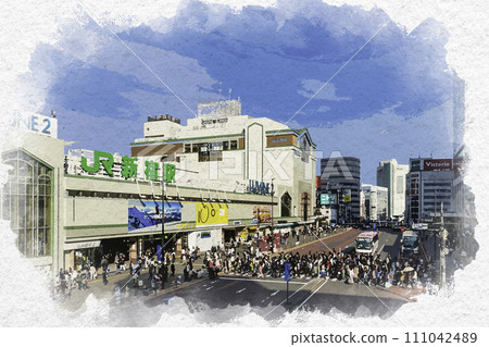 Watercolor painting style Shinjuku station south exit Lumine Shinjuku Shinjuku-ku, Tokyo 111042489