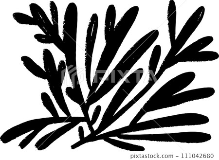 Simple Chalk Grunge Branch with Oval Leaves 111042680