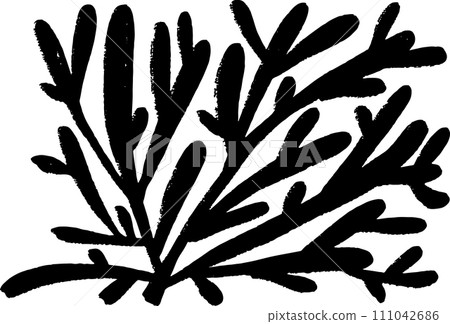 Simple Chalk Grunge Branch with Oval Leaves 111042686