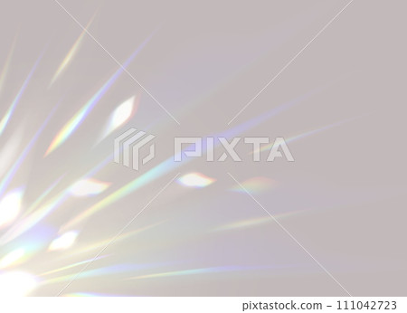 Crystal prism light overlay background. Vector rainbow hologram reflection effect, sparkling flare leak with vibrant hues and spectral refraction. Captivating and ethereal blurred iridescent backdrop 111042723