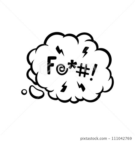 Comic swear speech bubble, hate angry talk, aggressive expletive curse convey the intensity of profanity. Isolated vector monochrome censored dialogue cloud with expressive font symbols and flashes Comic swear speech bubble, hate angry talk, aggressive expletive curse convey the intensity of profanity. Isolated vector monochrome censored dialogue cloud with expressive font symbols and flashes 111042769