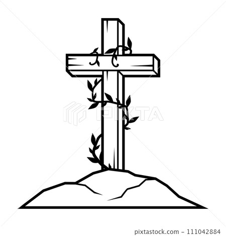 Christian wooden cross. Happy Easter image. Religious symbol. Christian wooden cross. Happy Easter image. Religious symbol. 111042884