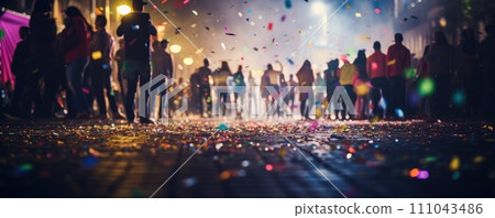 AI-generated content. colorful confetti and group of people at carnival blurred background banner 111043486