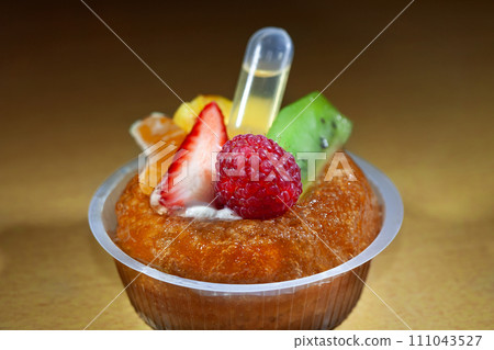 Tasty dessert on a yellow background Tasty dessert on a yellow background 111043527