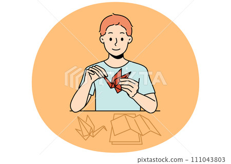 Happy child make origami 111043803