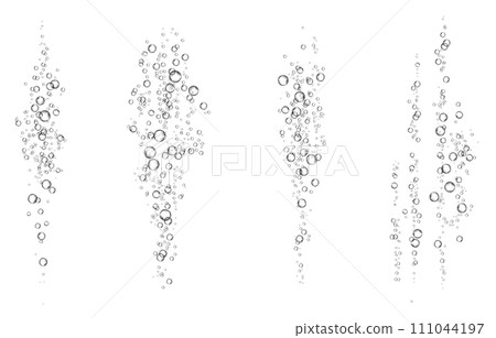 Oxygen air bubbles flow in water on white background. Oxygen air bubbles flow in water on white background. 111044197
