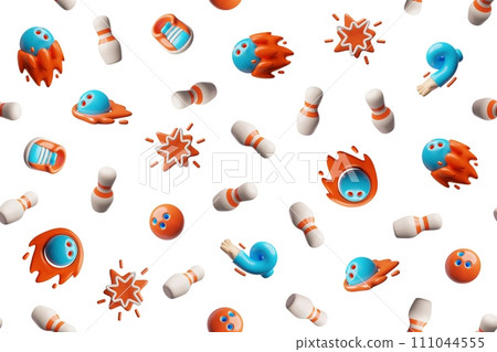 Seamless pattern with skittles and bowling balls, hands and special boots Seamless pattern with skittles and bowling balls, hands and special boots 111044555