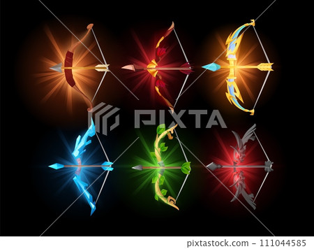 Bows with arrow, set of elements for game design, vector illustration 111044585