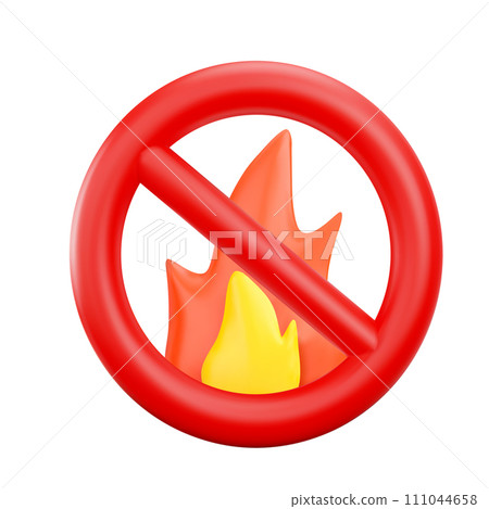 Prohibition fire, volumetric 3d icon, vector illustration isolated on white Prohibition fire, volumetric 3d icon, vector illustration isolated on white 111044658