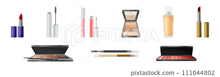 Cosmetic and Glamor Makeup Product and Accessories Vector Set 111044802