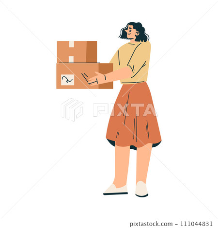 Logistics Service Woman Customer Character Receive Cardboard Box Vector Illustration 111044831